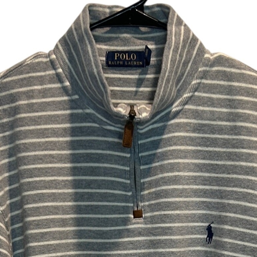 Polo Ralph Lauren Luxury Striped Gray 1/4 Zip Long Sleeve Pullover‎ Sweater XL